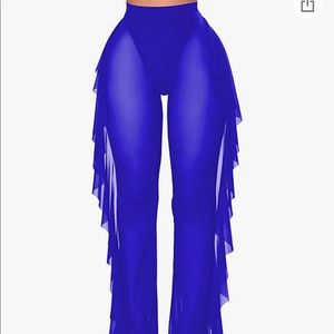 Sheer Mesh Ruffle Pants